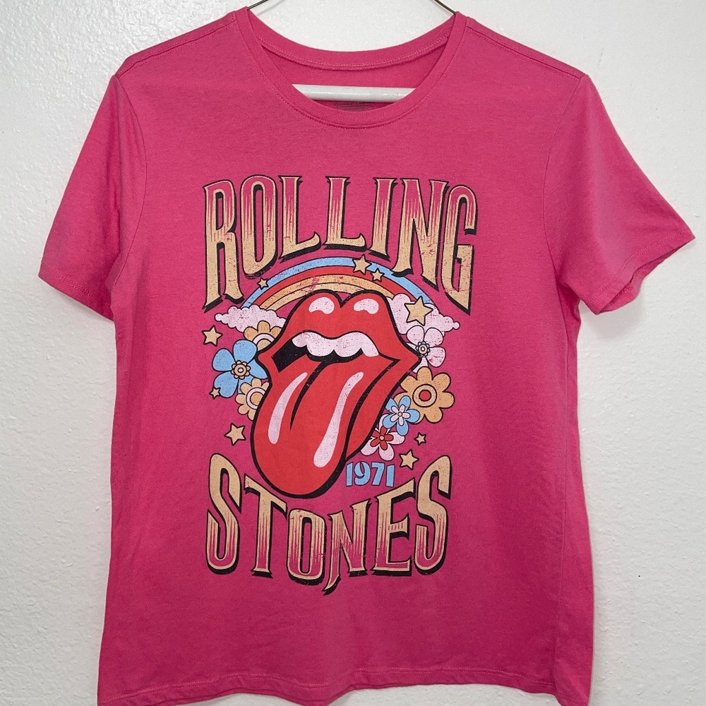 Rolling Stones UK Tour 1971 Pink T-Shirt Graphic Print Size Medium